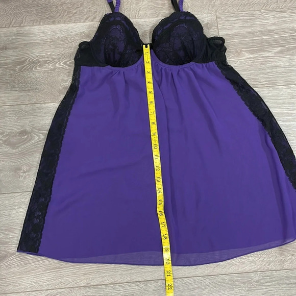 NWOT Ambrielle Lace Babydoll Negligee Nightgown Black Purple Adjustable Straps M - Picture 9 of 12